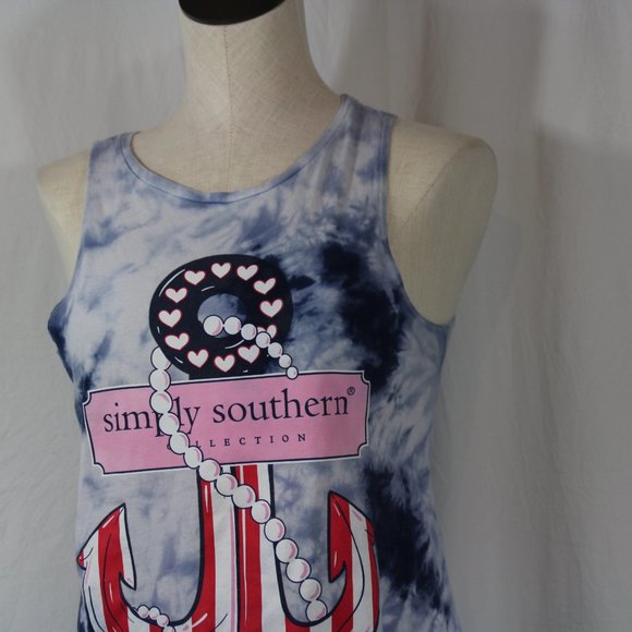 Simply Southern Born Free Anchor Tank Top Size M Red White Blue USA - Picture 4 of 9